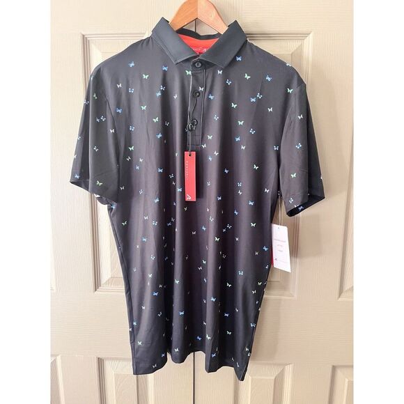 New Redvanly Black with Butterflies Fullerton Polo Golf Shirt Mens M‎ - Picture 2 of 6